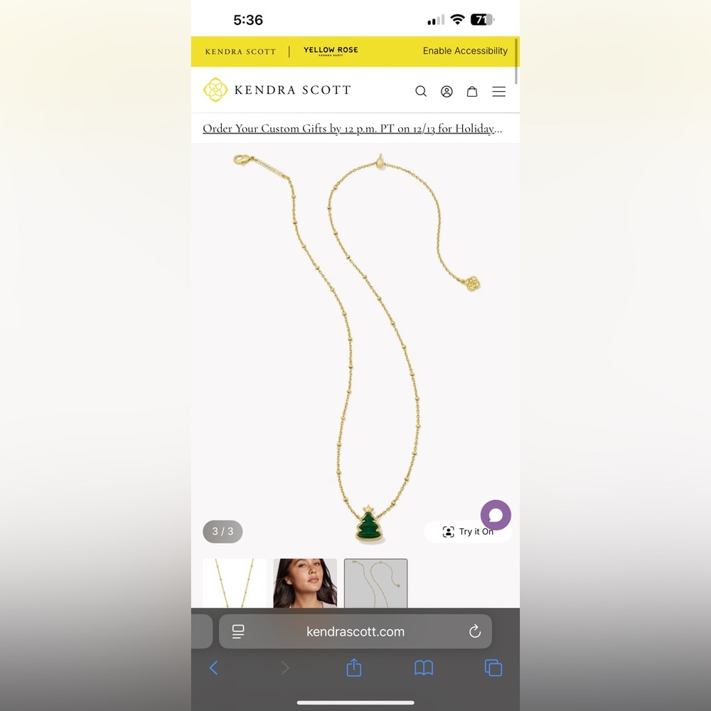 Kendra Scott Gold Necklace with Green Tree and Star